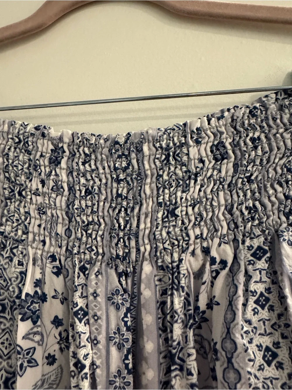 Final Touch Blue White Printed Smocked Mini Skirt Size M